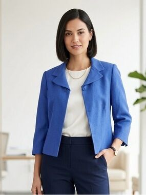 Neiman Marcus Exclusive Cobalt Blue Women's Cropped Blazer Jacket. Size small